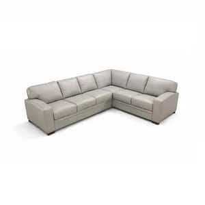 Goma 39 in. Straight Arm 1 -piece Leather L-Shaped Sectional Sofa in. Light Gray Top Grain Leather