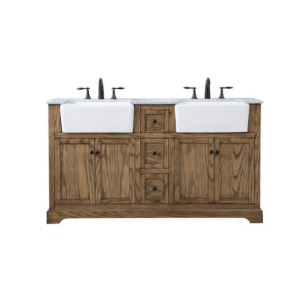 Unbranded Simply Living 60 in. W x 22 in. D x 34.75 in. H Bath Vanity in Driftwood with Carrara White Marble Top