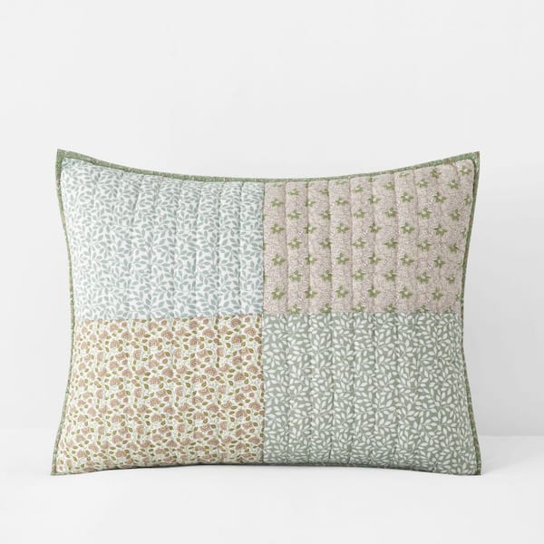 Company Cotton Megara Patchwork Quilted Green Cotton Sham