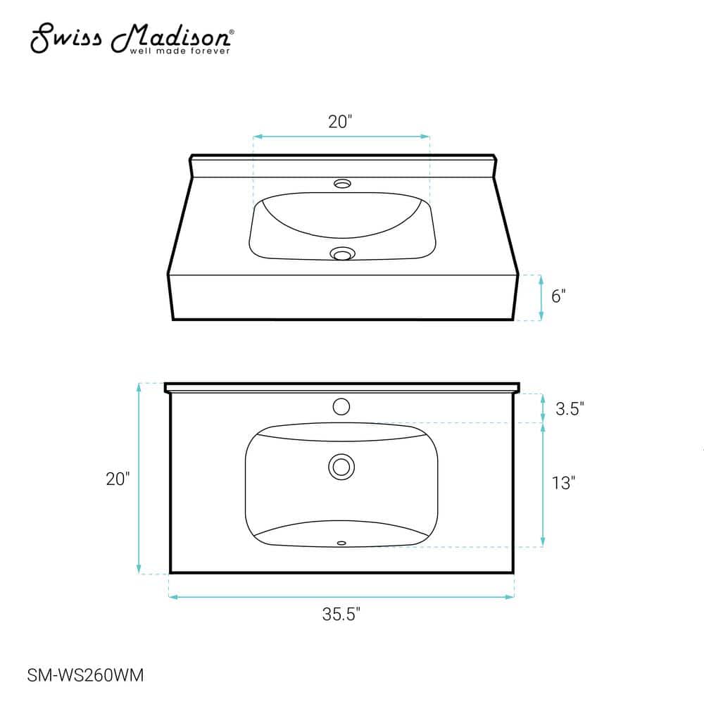 Avancer 36'' White Marble Wall Mount Ceramic Sink