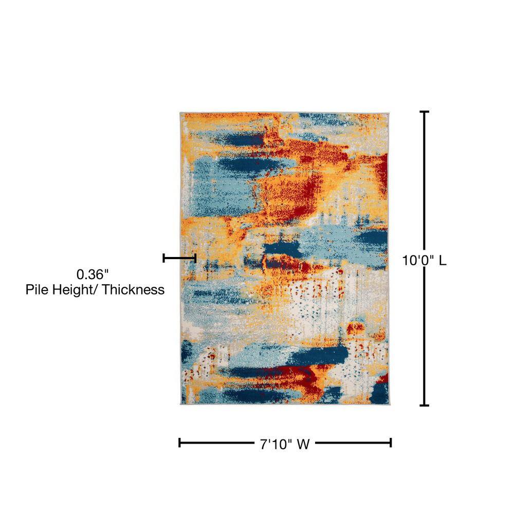 Large Blue and Orange Abstract Synthetic Area Rug