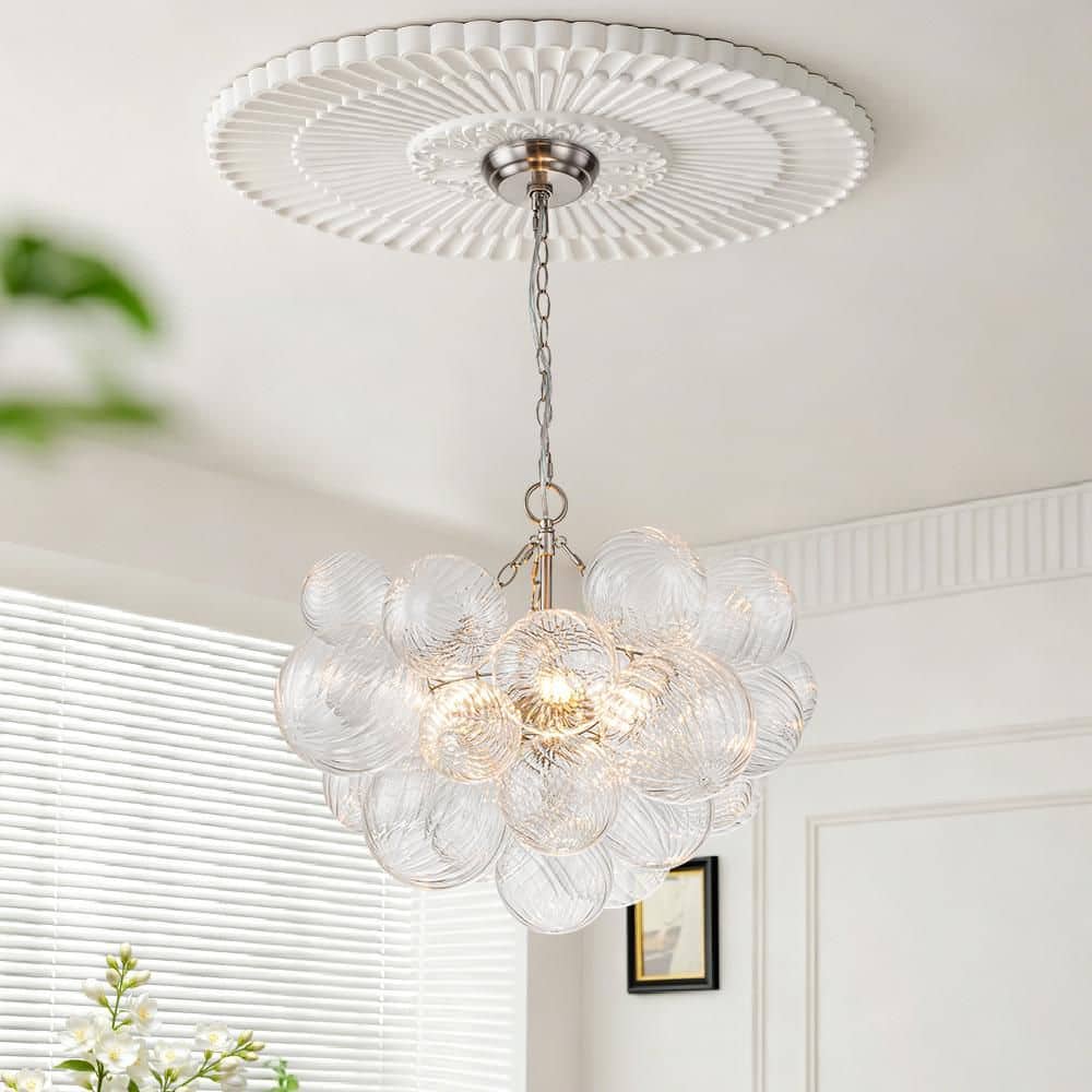 HUOKU Neuvy 3-Light 23.6 in. W Nickel Chandelier with Swirled