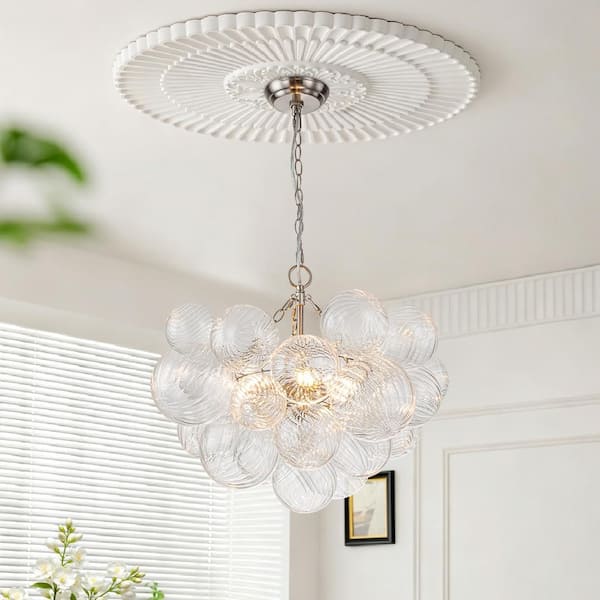HUOKU Neuvy 3-Light 23.6 in. W Nickel Chandelier with Swirled