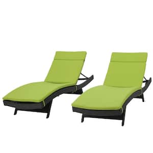 Salem Grey 4-Piece Faux Rattan Outdoor Chaise Lounge with Green Cushions