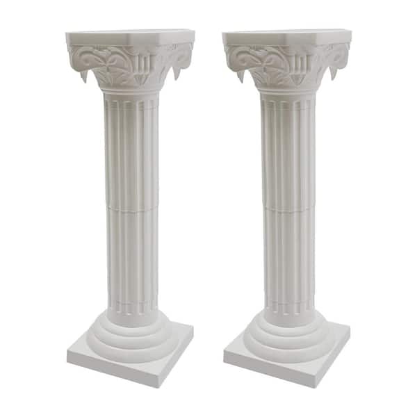 YIYIBYUS 34.65 in. H White Wedding Party Event Decorative Roman Column Wedding Flower Stand (Pack of 2)