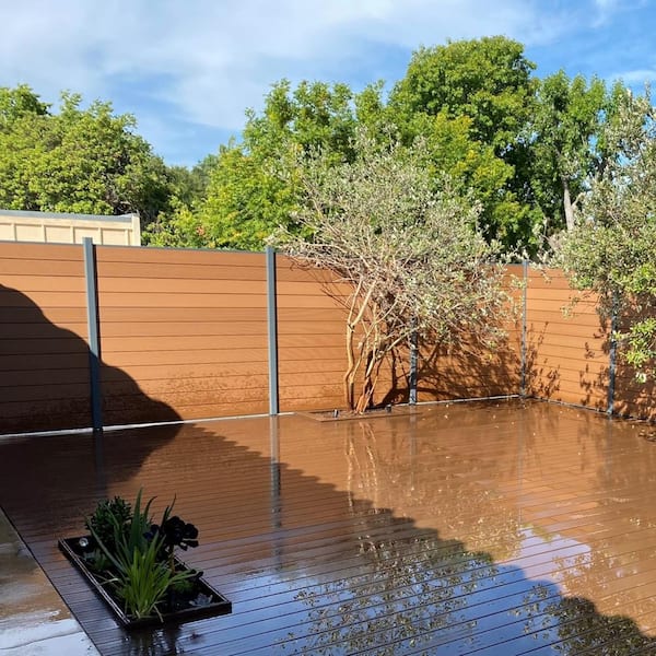 Complete Kit 6 ft. x 6 ft. Mocha WPC Composite Fence Panel w/Bottom Squared Holders and Post Kits (2 set)