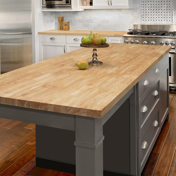 Hampton Bay Unfinished Hevea 8 Ft L X 25 In D X 1 5 In T Butcher Block Countertop Rw2598 The Home Depot