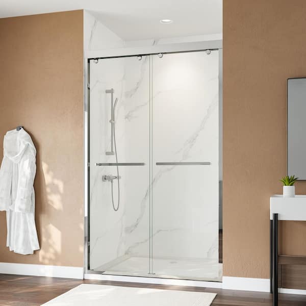 44 to 48 in. W x 76 in. H Double Sliding Framed Shower Door in Chrome Finish with Clear Glass