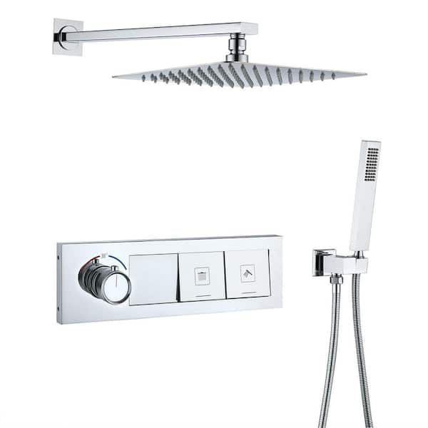 Single Handle 1-Spray Thermostatic Shower Faucet 1.8 GPM with Anti Scald Wall Mounted Shower System in. Polished Chrome