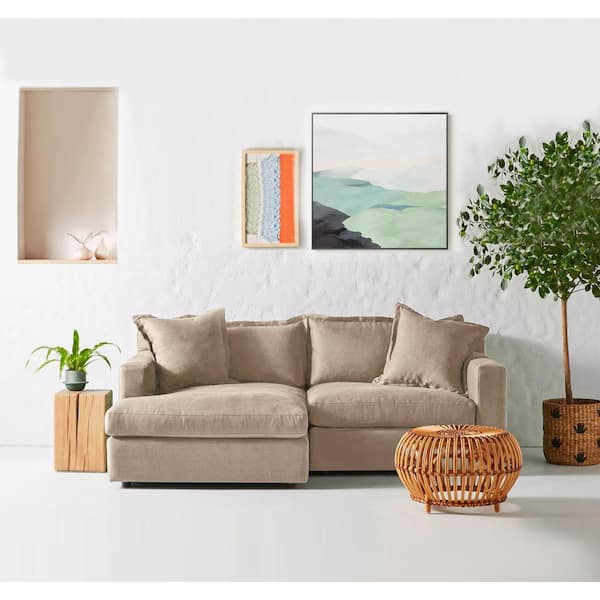 Monland 84 in. Square Arm Linen Upholstered L-Shaped Chaise Sofa Oversized Deep-Seated 2-Piece Sectional Couches in Dark Beige