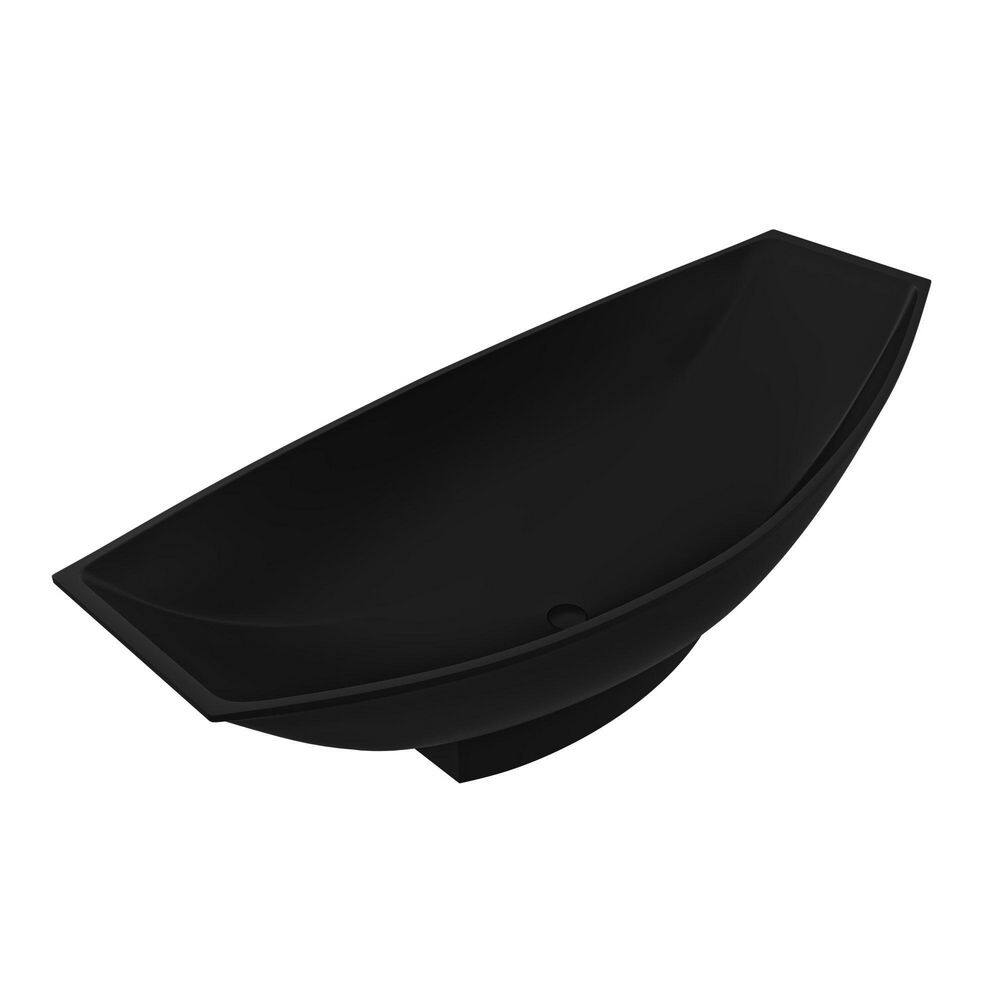 71" Black Matte Solid Surface Freestanding Hammock Bathtub