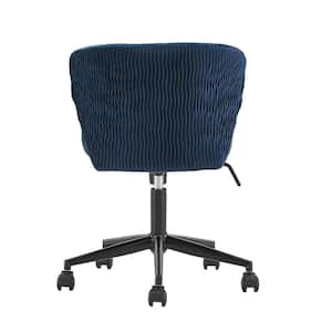 Blue Curved Back Velvet Wave Pattern Office Chair
