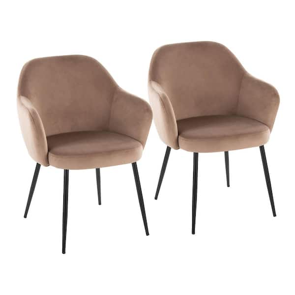 Lumisource Buena Black Metal and Brown Velvet Dining Chair with Tapered Metal Legs (Set of 2)