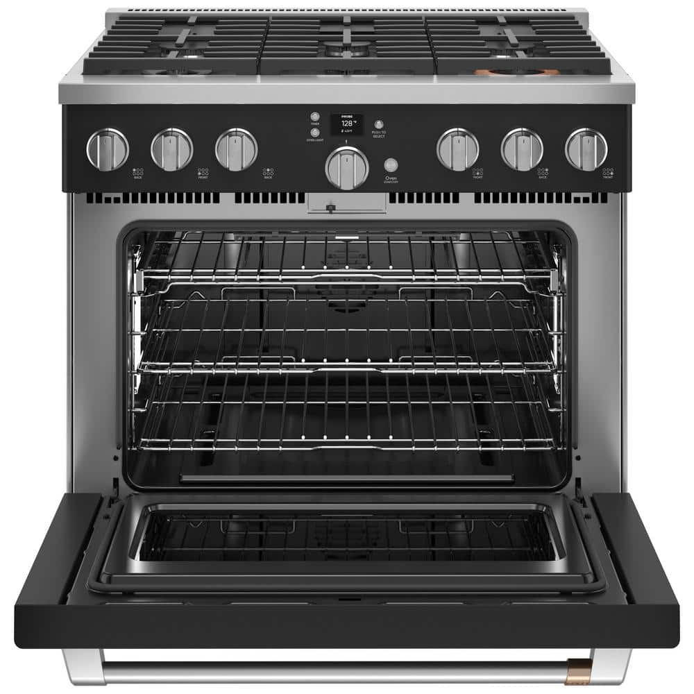36" Matte Black Smart Convection Gas Range with Griddle