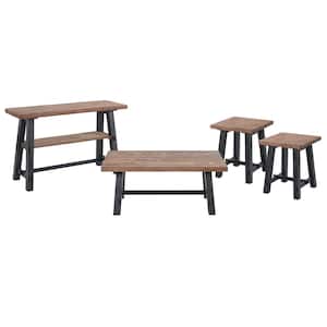 Adam 4-Piece 48 in. Brown/Black Large Rectangle Wood Coffee Table Set