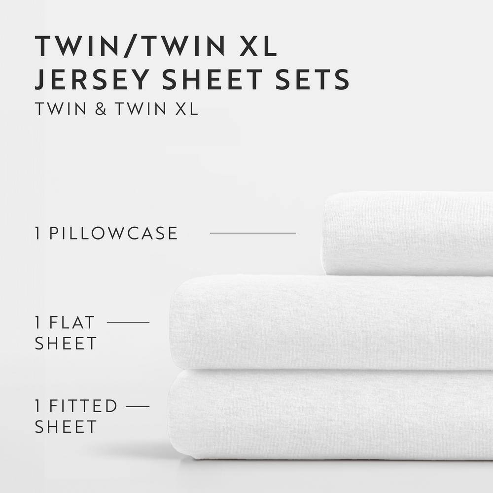 Twin White Cotton Jersey Deep Pocket Sheet Set