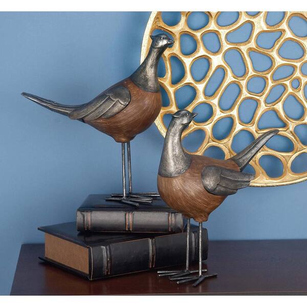 Litton Lane Pheasant Decorative Sculptures in Brown and Gray (Set of 2)