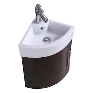 Myrtle 16-1/2 in. Corner Wall Mounted Vanity Combo in Dark Oak with Ceramic Sink in White with Faucet Drain & Overflow
