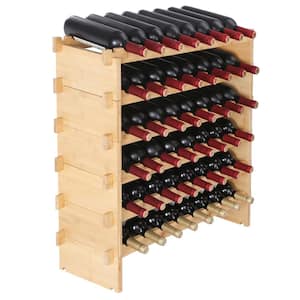 48-Bottle Stackable Modular Wine Rack 6-Tier Solid Bamboo Wood Storage Racks Floor Wines Holder Display Shelf