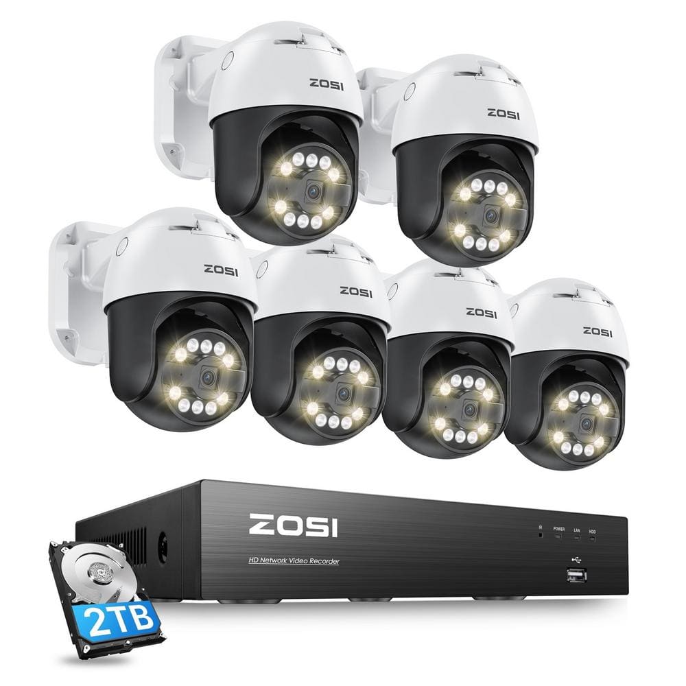 4K 8-Channel POE 2TB NVR Security Camera System with 6-Wired 5MP 355-Degree Pan Tilt Outdoor Cameras, 2-Way Audio -  ZOSI, 8HN-2965W6-20