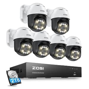 4K 8-Channel POE 2TB NVR Security Camera System with 6-Wired 5MP 355-Degree Pan Tilt Outdoor Cameras, 2-Way Audio