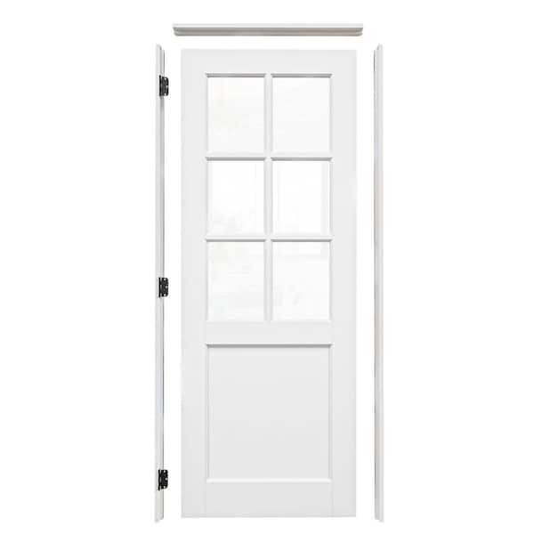 ARK DESIGN 30 in. x 80 in. 6-Lite Clear Glass Right Handed White Solid Core MDF Door Kit with Quick Assemble Jamb