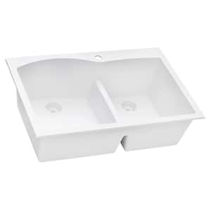 33 in. Double Bowl Drop-in Granite Composite Kitchen Sink in White