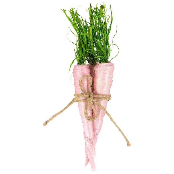 Straw Carrot Easter Decorations-2 in. -Pink and Green-Set of 3