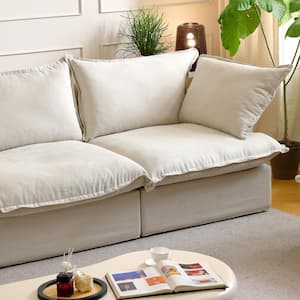 83 in. Flared Arm 2-Piece Overstuffed Linen Flannel Modular Deep Seat Sectional Sofa Cloud Couch in Beige