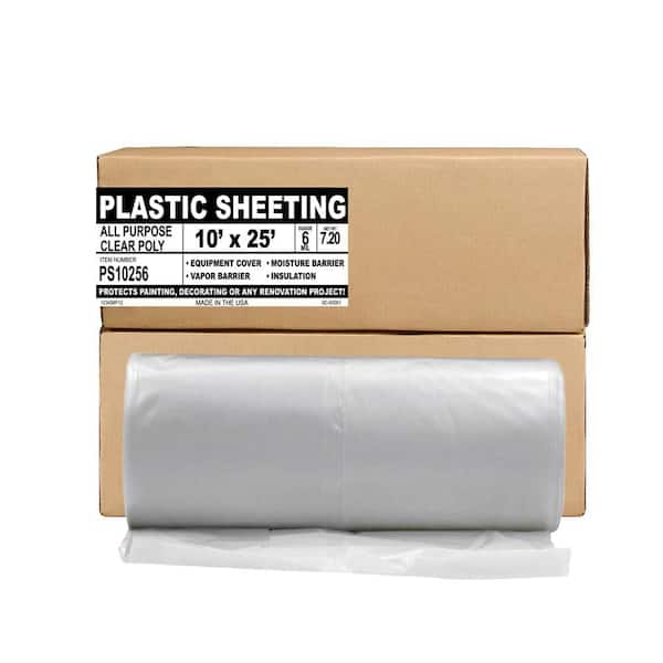 6 MIL Heavy Duty Clear All Purpose Vapor and Barrier Sheet Tarp/Drop Cloth-10 ft. x 25 ft.-For Painting and Construction