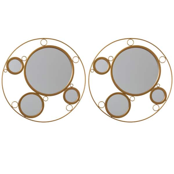 Uniquewise (Set of 2) Gold 19.75 in. W x 19.75 in. H Modern Round Metal Framed Wall Mounted Mirror with 4 Glass Mirror Balls