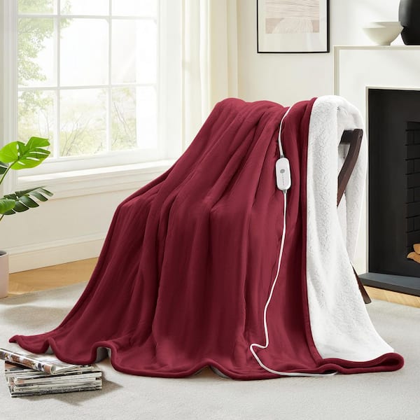 Red Flannel + Polyester Throw Electric Blanket