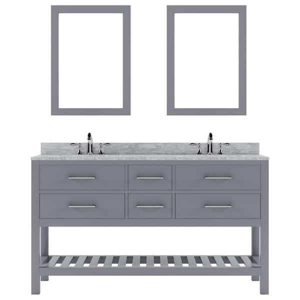 Virtu USA Caroline Estate 60 in. W x 22 in. D x 34 in. H Double Sink Bath Vanity in Gray with Marble Top and Mirror