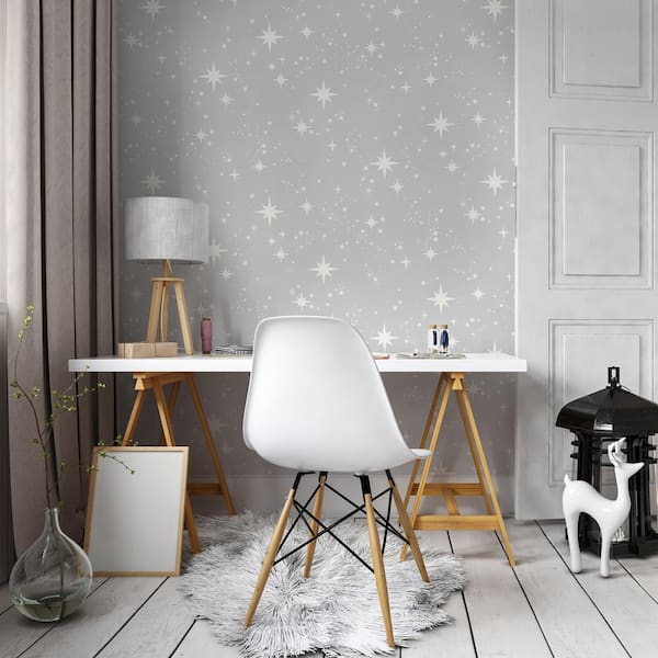 Grey Scattered Stars Peel and Stick Wallpaper Sample