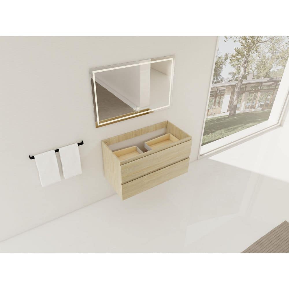 Ondine 35.19 in. Floating Bathroom Vanity Cabinet without Top in Light Oak with Soft Close Drawers, Wood Grain Design price history on PriceWatchPro