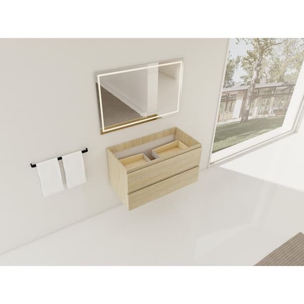Ondine 35.19 in. Floating Bathroom Vanity Cabinet without Top in Light Oak with Soft Close Drawers, Wood Grain Design
