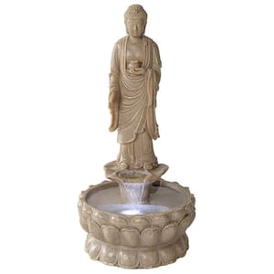 Earth Witness Buddha Large Stone Bonded Resin Illuminated Garden Fountain