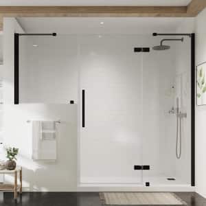 Tampa 94 1/16 in. W x 72 in. H Pivot Frameless Shower Door in Oil Rubbed Bronze with Buttress Panel and Shelves