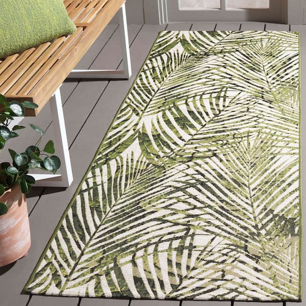 Barbados Ivory/Green 3 ft. x 8 ft. Oversized Botanical Indoor/Outdoor Runner Rug