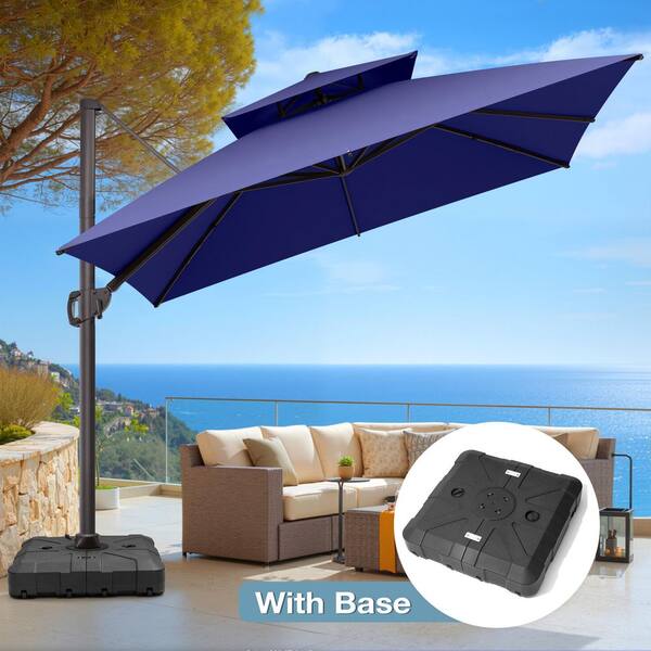 10x10 square patio umbrella 60 off CLOUDFLY 10 x 10 ft. Square Cantilever Patio Umbrella in Navy Blue Aluminum Outdoor Offset Shade Umbrella w/ 360-lb Weighted Base