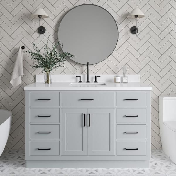 Hepburn 54 in. W x 22 in. D x 36 in. H Single Freestanding in Gray Bath Vanity with Pure White Quartz Top
