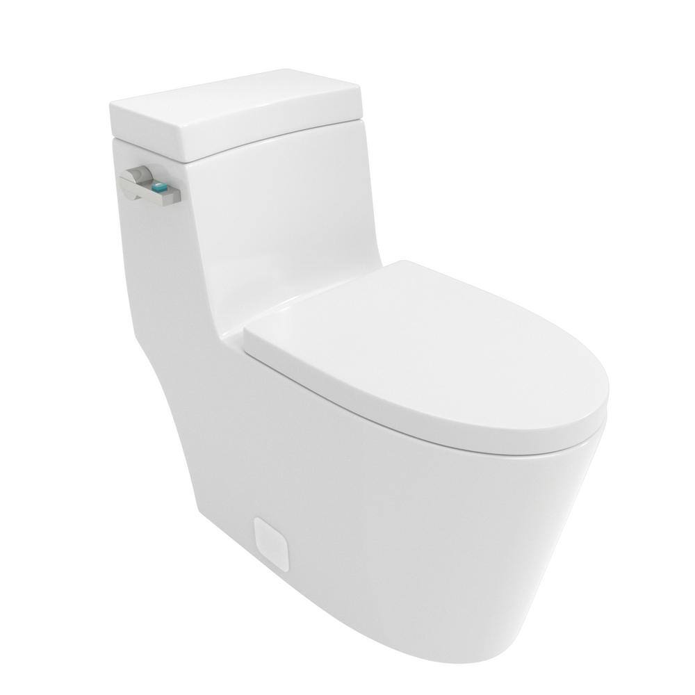 White Ceramic Elongated One-Piece Toilet with Silent Flush