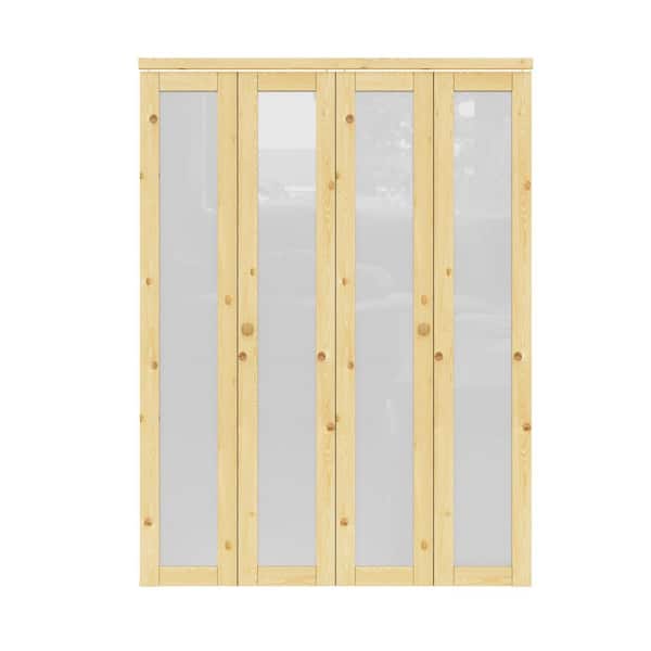 60 in. x 80 in. 1-Lite Frosted Glass Solid Core Unfinished Pine Glass Interior Closet Bi-Fold Door with Hardware