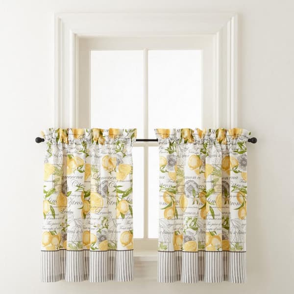 Waverly Lemon Zest Novelty 30 in. W X 36 in. L Rod Pocket Light Filtering Tier Curtain in Yellow (2-Pack)