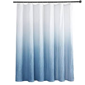 Waterproof 72 in. W x 72 in. L Fabric Shower Curtain with Rugs and Hooks in Blue