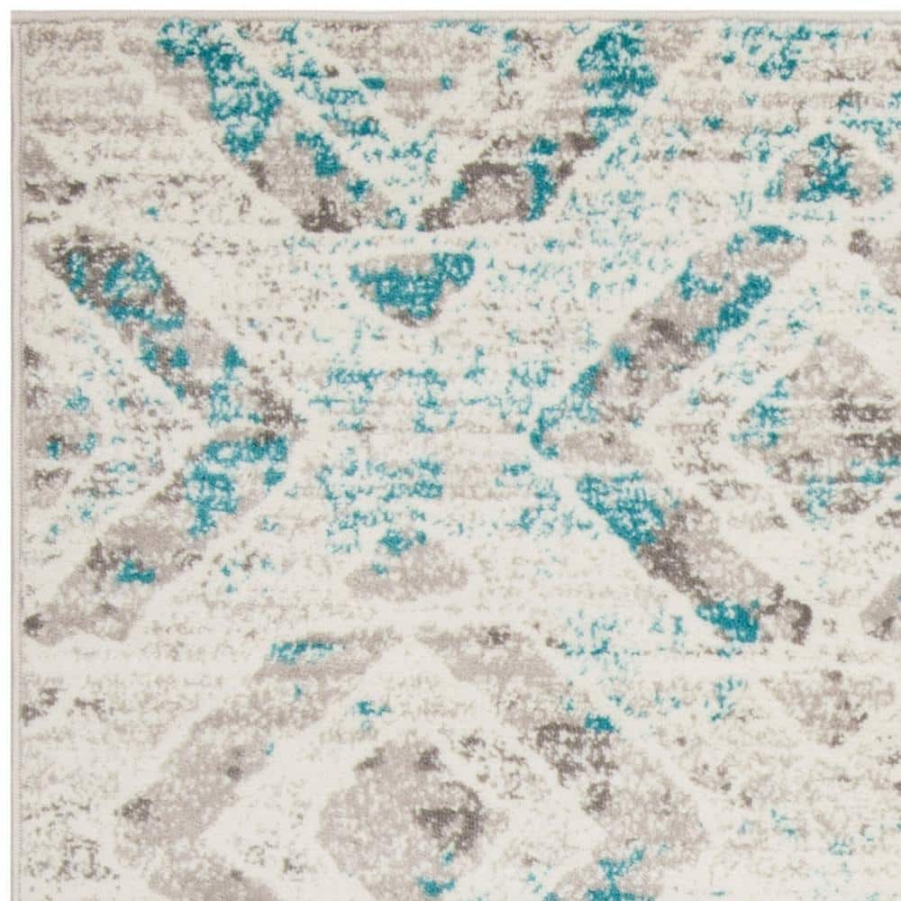 Skyler Ivory and Blue Geometric 4' x 4' Square Rug