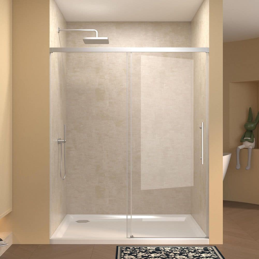 44 in. 48 in. W x 72 in. H Single Sliding Semi Frameless Shower Door in Chrome with 1/4 in. (6 mm) Clear Tempered Glass price history on PriceWatchPro