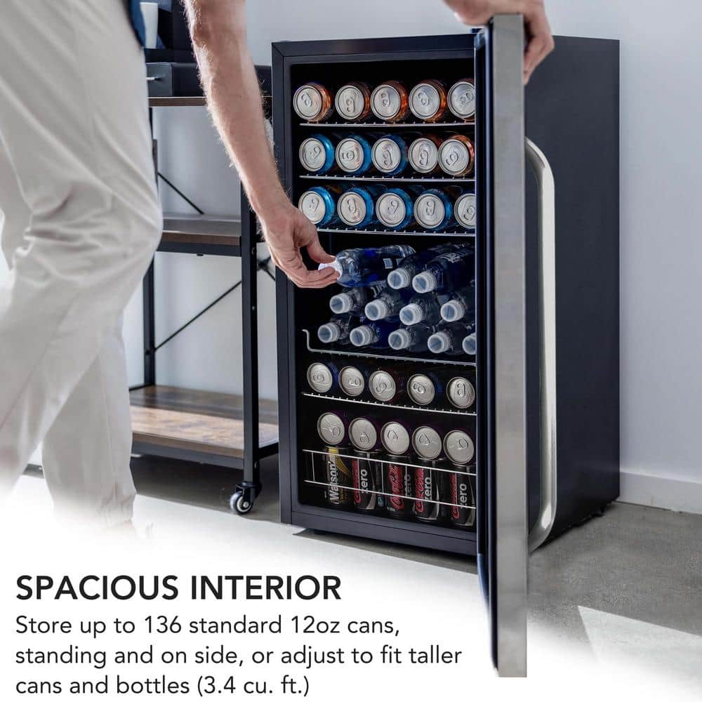 Sleek 121-Can Capacity Stainless Steel Beverage Chiller with Touch Control