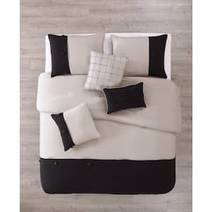 Tillman Taupe/Black King Enzyme Wash Polyester Comforter Set (6-Piece)