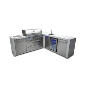 Deluxe Series 6 Burner Outdoor Kitchen Island Propane Natural Gas with Beverage Center Grill Island in Stainless Steel